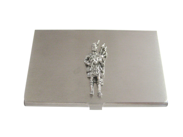 Silver Toned Scottish Piper Business Card Holder