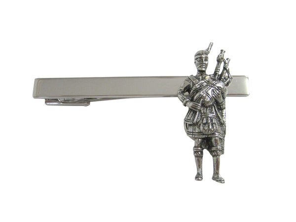 Silver Toned Scottish Piper Square Tie Clip