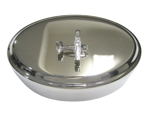 Silver Toned Sea Plane Oval Trinket Jewelry Box