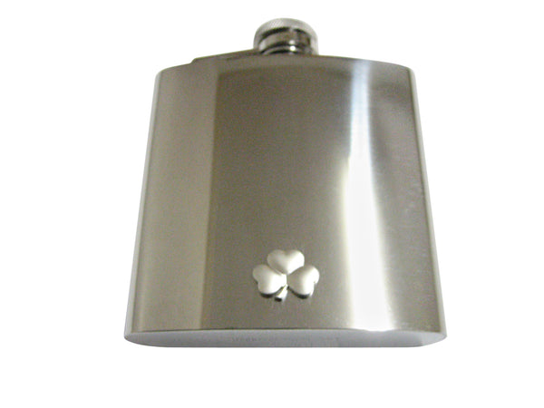 Silver Toned Shamrock Clover 6 Oz. Stainless Steel Flask