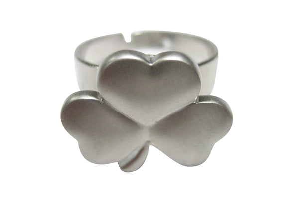 Silver Toned Shamrock Clover Adjustable Size Fashion Ring