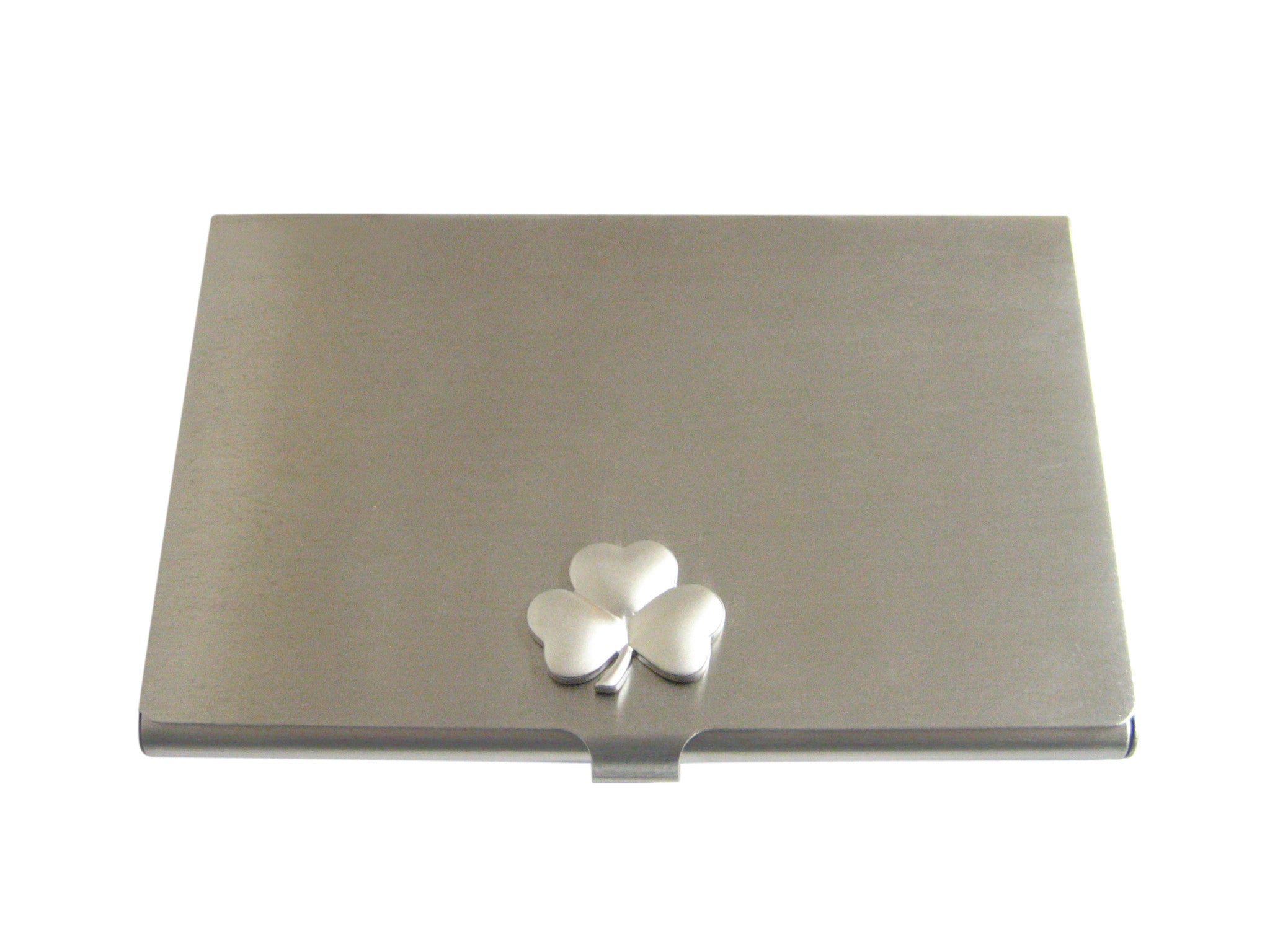 Silver Toned Shamrock Clover Business Card Holder