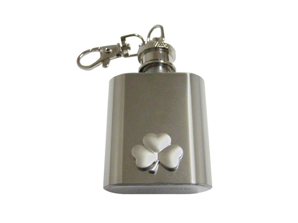 Silver Toned Shamrock Clover 1 Oz. Stainless Steel Key Chain Flask