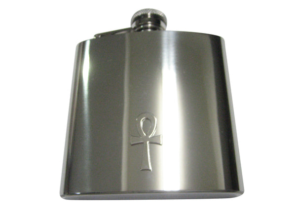 Silver Toned Shiny Ankh 6oz Flask
