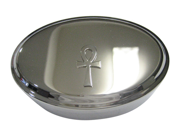 Silver Toned Shiny Ankh Oval Trinket Jewelry Box