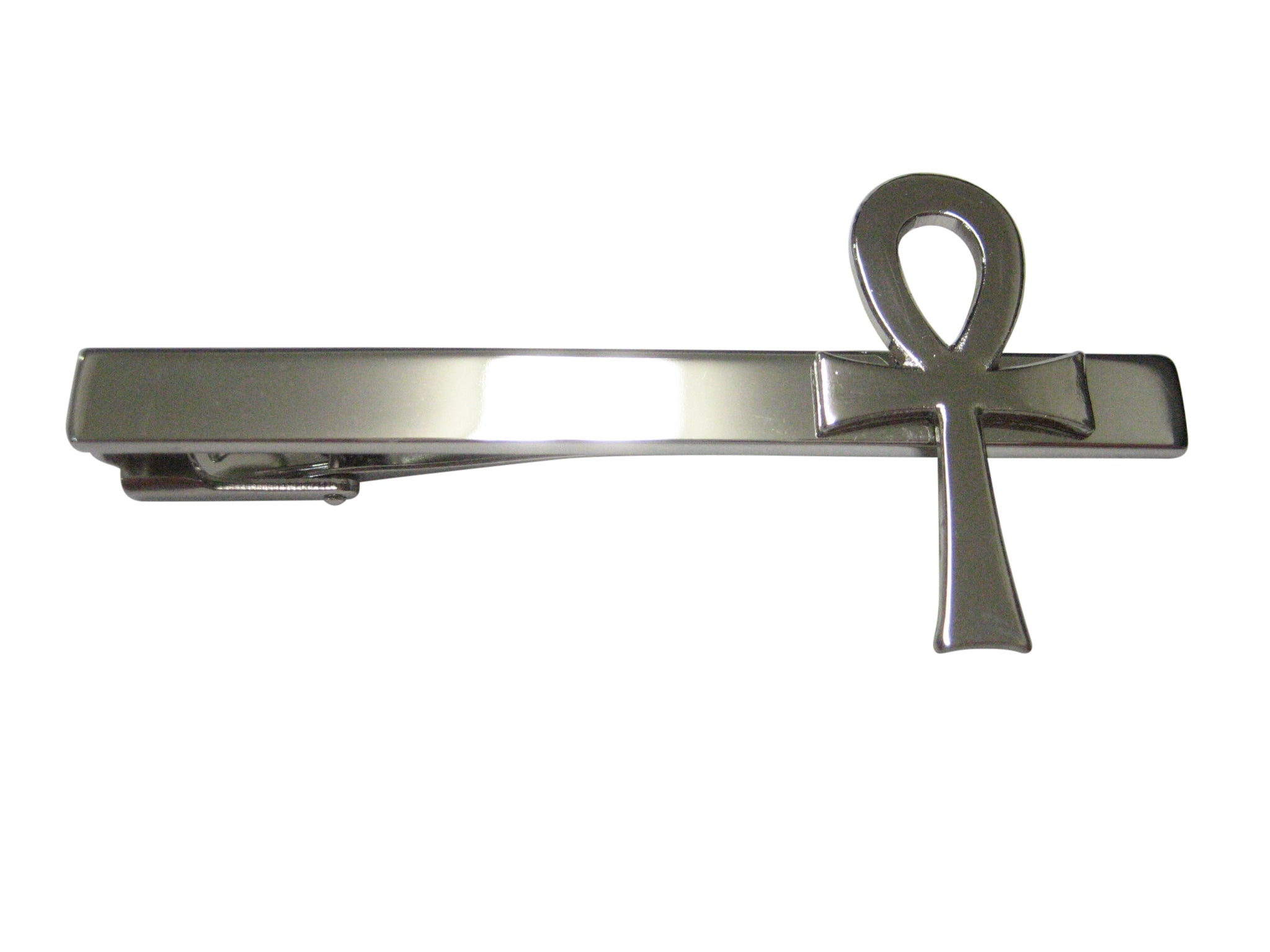Silver Toned Shiny Ankh Square Tie Clip