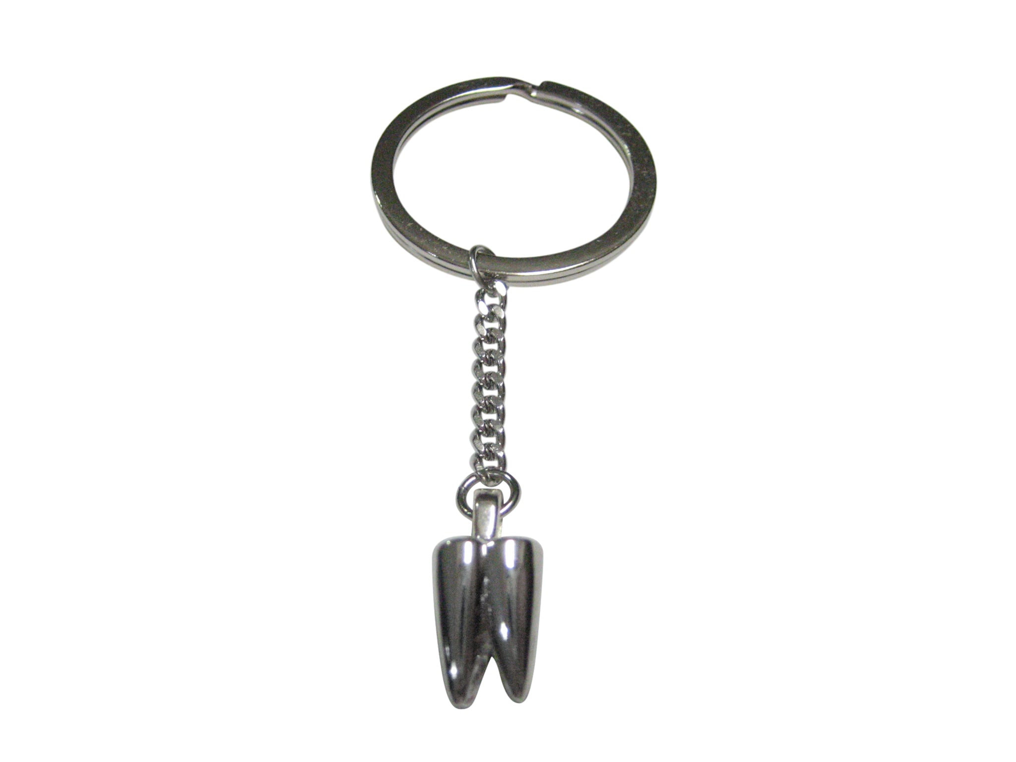 Silver Toned Shiny Dental Tooth Teeth Pendant Keychain