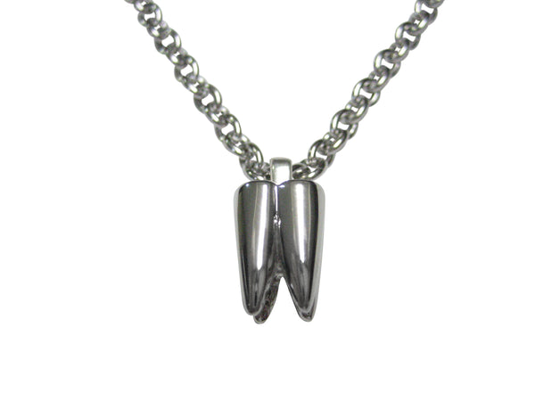 Silver Toned Shiny Dental Tooth Teeth Pendant Necklace