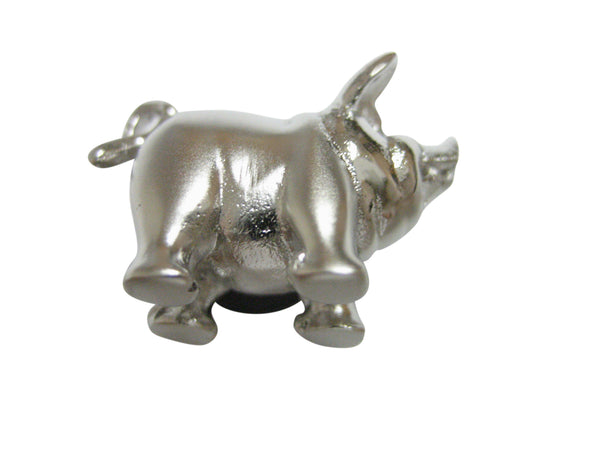 Silver Toned Shiny Detailed Pig Pendant Magnet