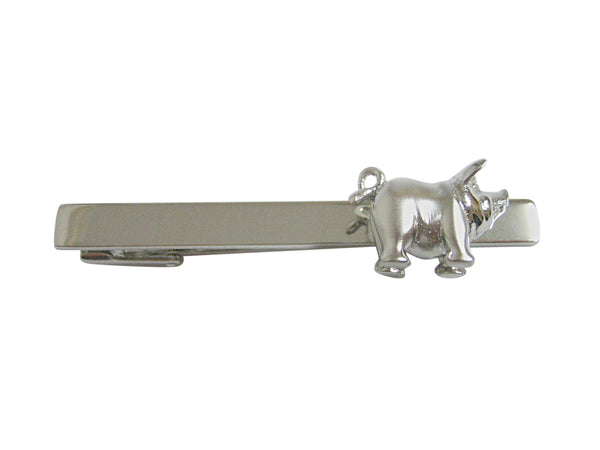 Silver Toned Shiny Detailed Pig Squre Tie Clip