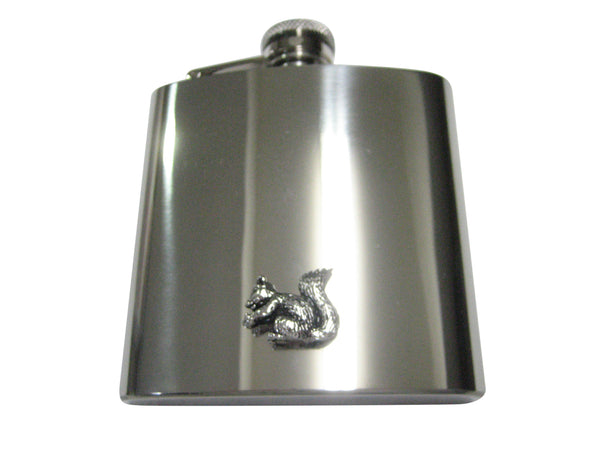 Silver Toned Shiny Detailed Squirrel 6oz Flask