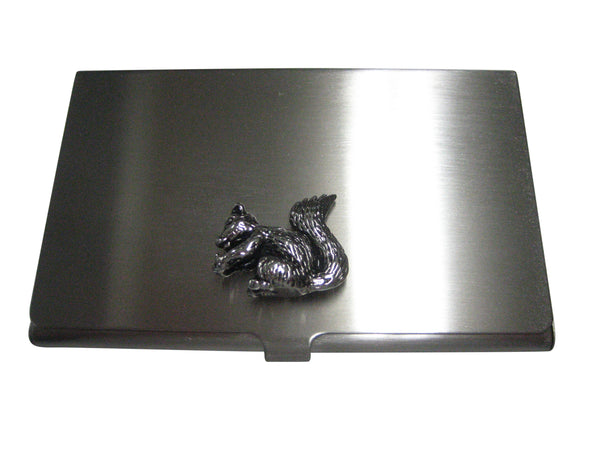 Silver Toned Shiny Detailed Squirrel Business Card Holder