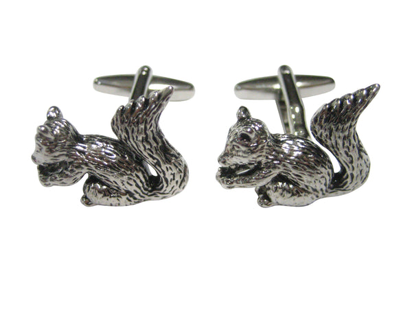 Silver Toned Shiny Detailed Squirrel Cufflinks