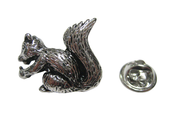 Silver Toned Shiny Detailed Squirrel Lapel Pin