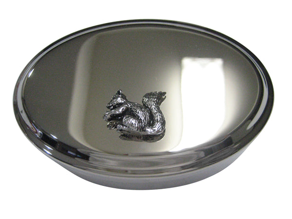 Silver Toned Shiny Detailed Squirrel Oval Trinket Jewelry Box