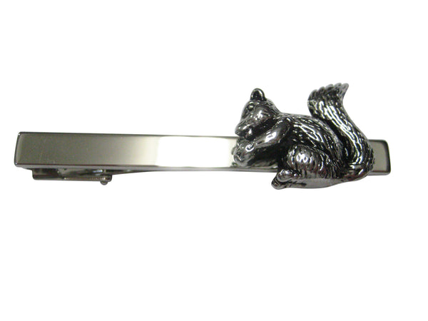 Silver Toned Shiny Detailed Squirrel Square Tie Clip