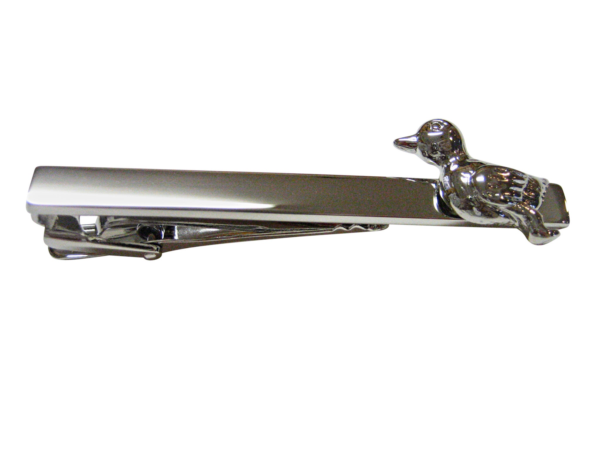 Silver Toned Shiny Duck Bird Square Tie Clip
