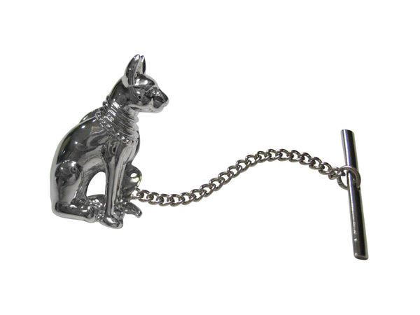 Silver Toned Shiny Egyptian Cat Tie Tack