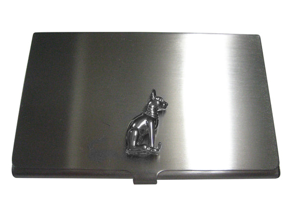 Silver Toned Shiny Egyption Cat Business Card Holder