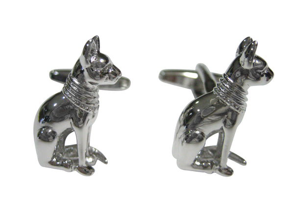Silver Toned Shiny Egyption Cat Cufflinks