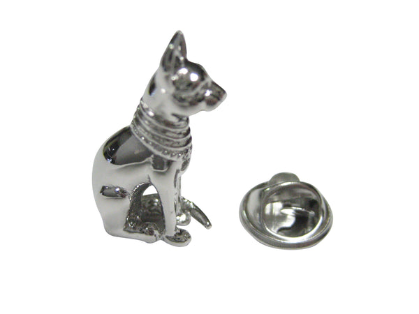 Silver Toned Shiny Egyption Cat Lapel Pin
