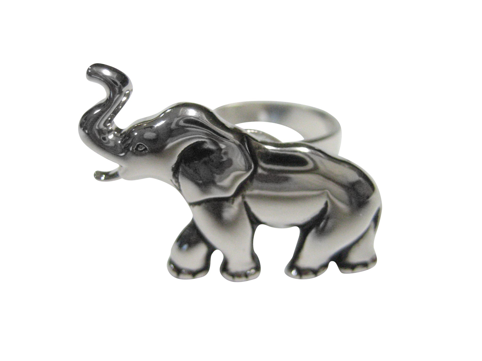 Silver Toned Shiny Elephant Adjustable Size Fashion Ring