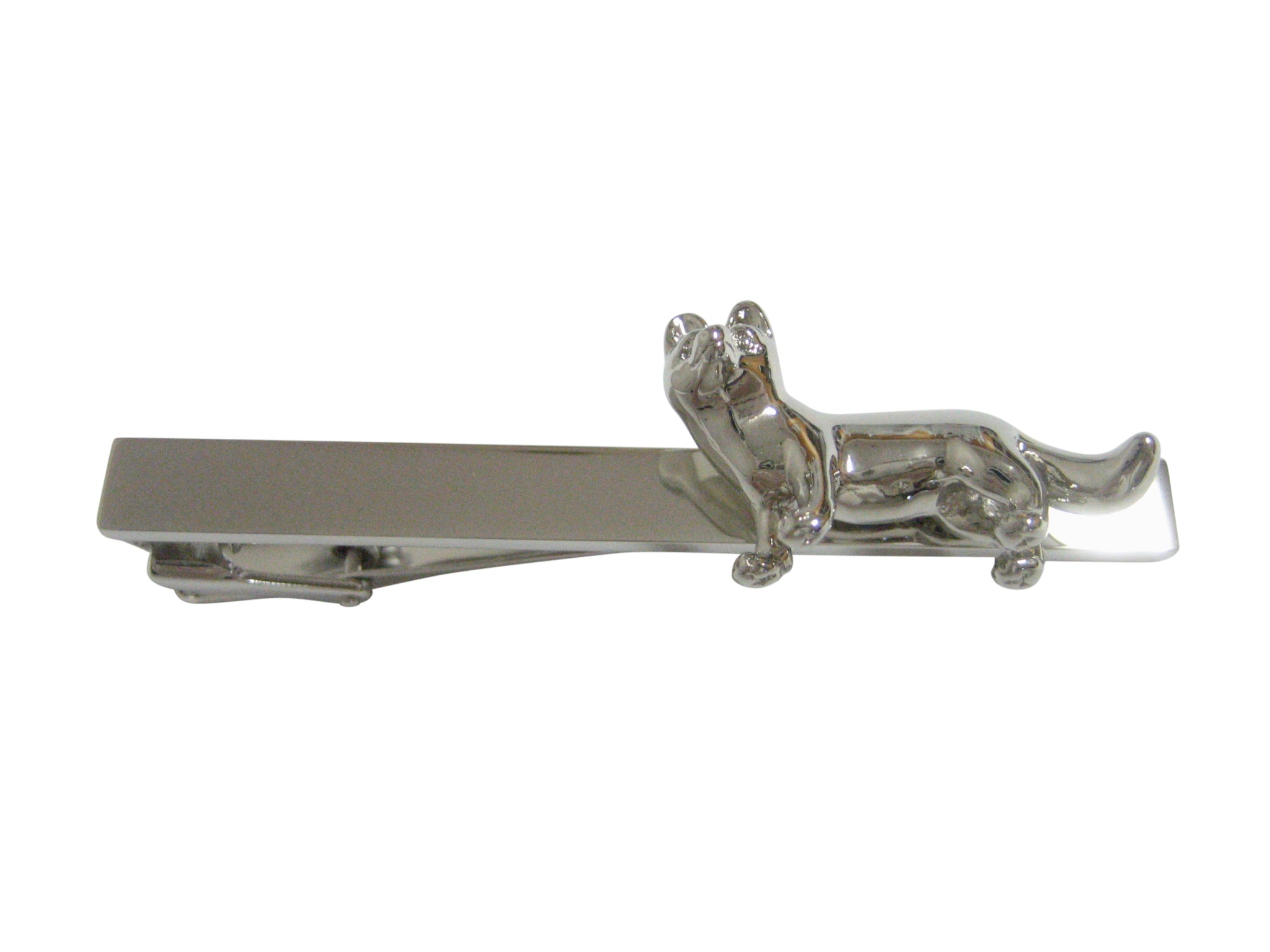 Silver Toned Shiny Fox Pendant Square Tie Clip