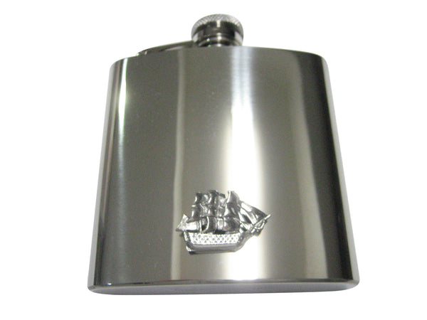 Silver Toned Shiny Galleon Old Ship 6oz Flask