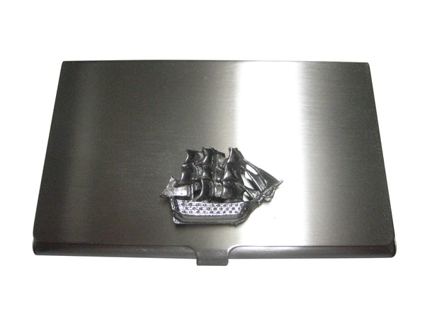 Silver Toned Shiny Galleon Old Ship Business Card Holder