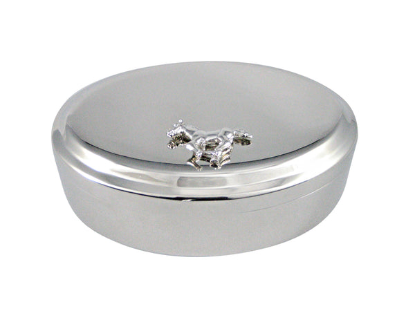 Silver Toned Shiny Horse Pendant Oval Trinket Jewelry Box