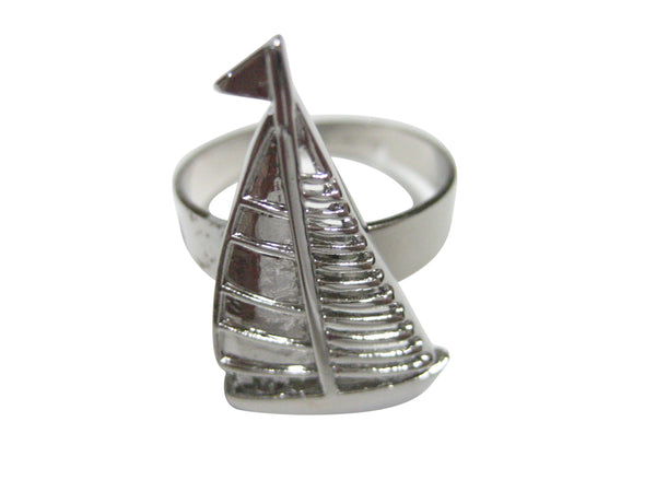 Silver Toned Shiny Nautical Sail Boat Adjustable Size Fashion Ring