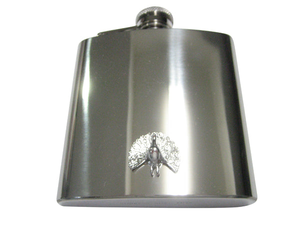 Silver Toned Shiny Peacock Bird 6oz Flask