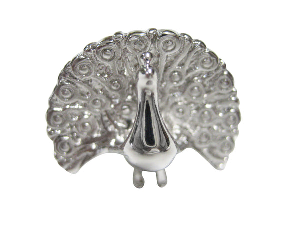 Silver Toned Shiny Peacock Bird Adjustable Size Fashion Ring