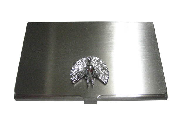 Silver Toned Shiny Peacock Bird Business Card Holder