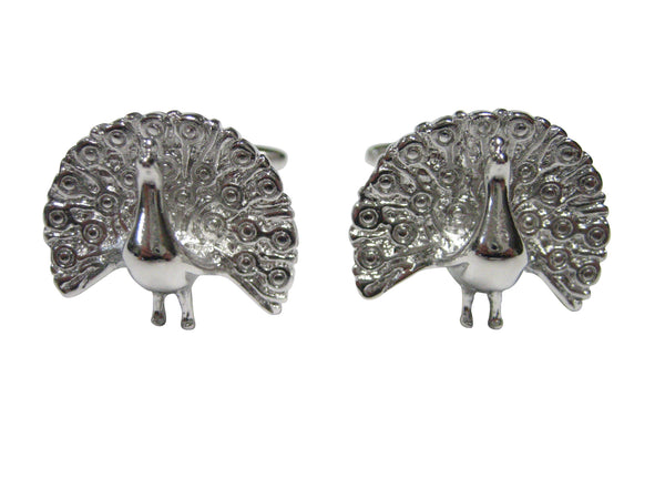 Silver Toned Shiny Peacock Bird Cufflinks