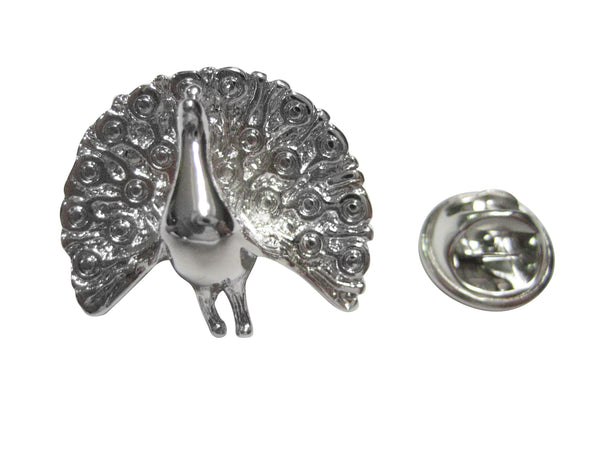 Silver Toned Shiny Peacock Bird Lapel Pin