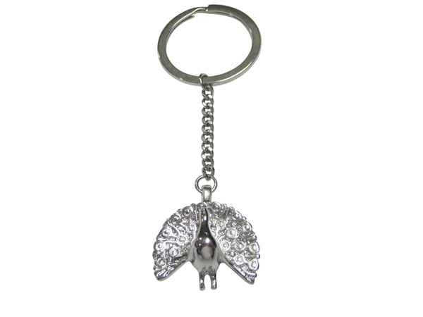 Silver Toned Shiny Peacock Bird Pendant Keychain