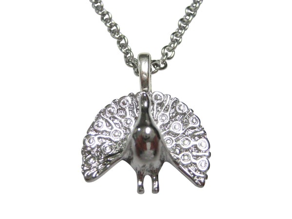 Silver Toned Shiny Peacock Bird Pendant Necklace