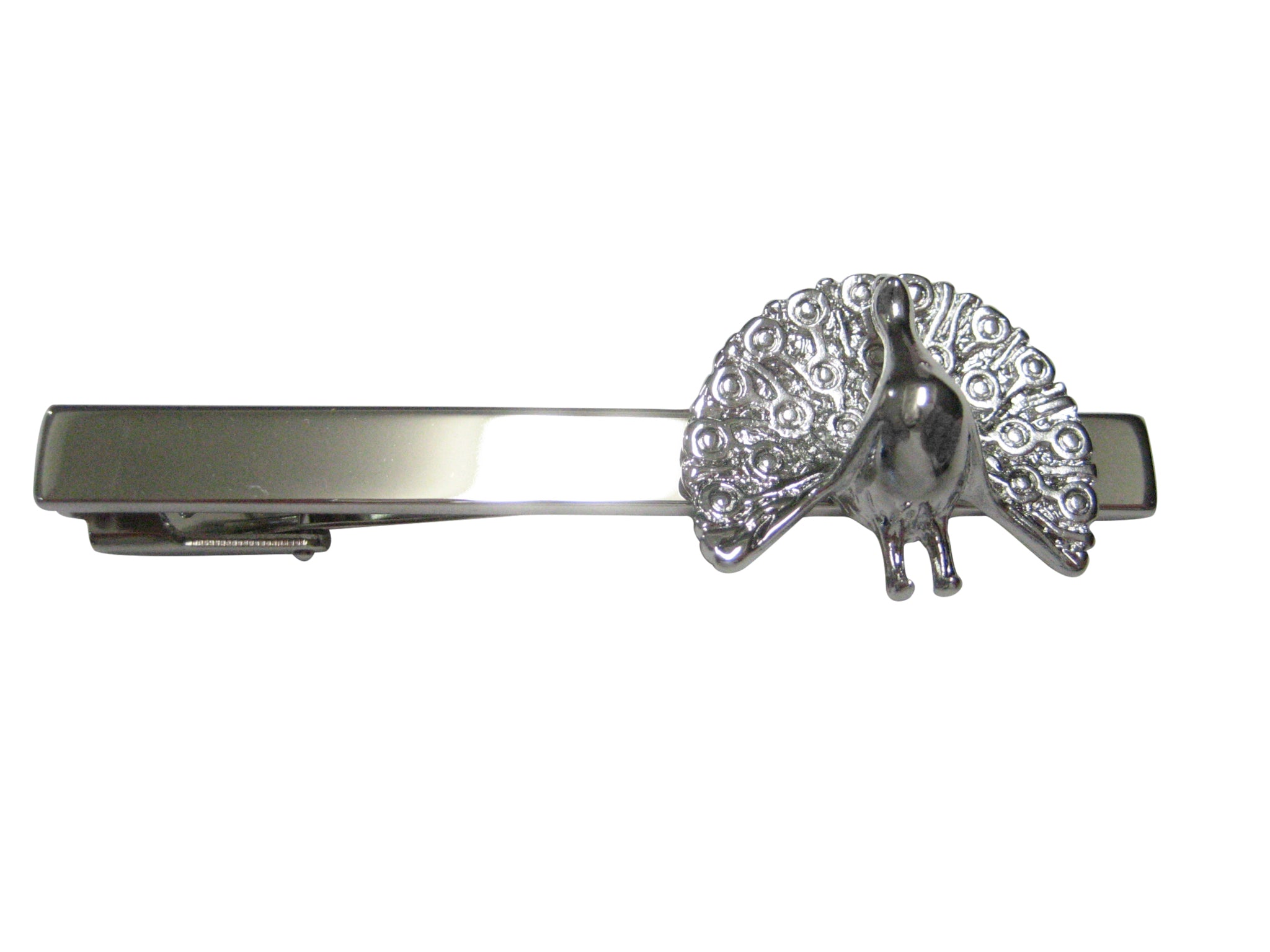 Silver Toned Shiny Peacock Bird Square Tie Clip