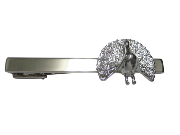 Silver Toned Shiny Peacock Bird Square Tie Clip