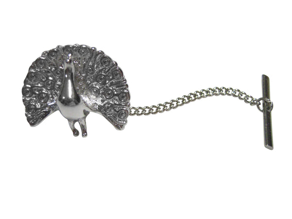 Silver Toned Shiny Peacock Bird Tie Tack