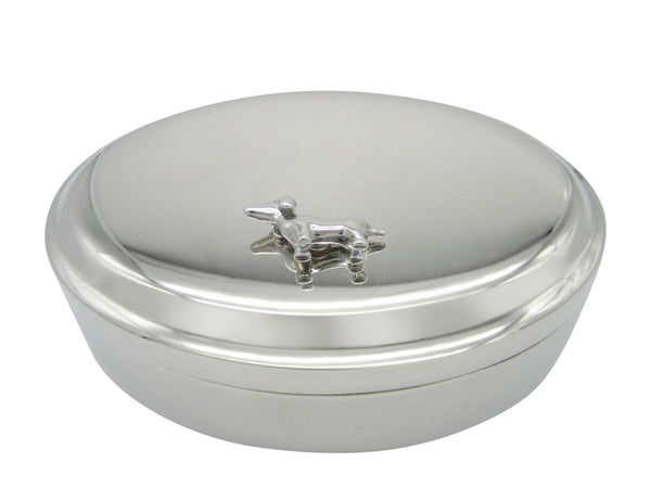 Silver Toned Shiny Small Dog Pendant Oval Trinket Jewelry Box