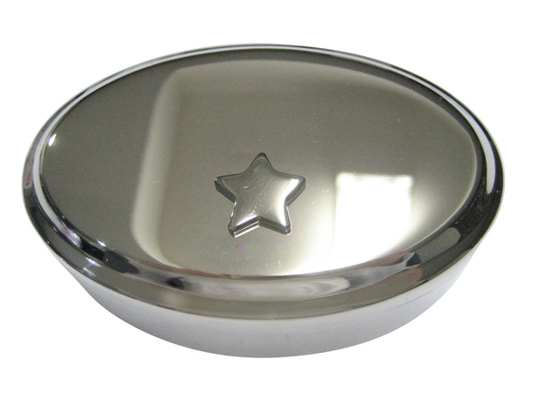 Silver Toned Shiny Star Oval Trinket Jewelry Box