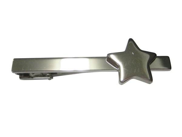 Silver Toned Shiny Star Square Tie Clip