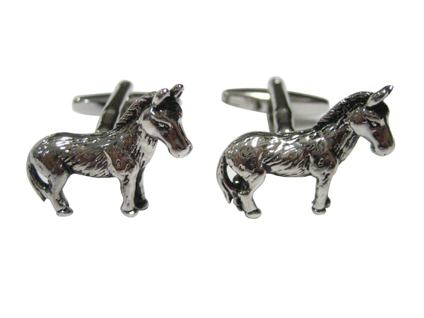 Silver Toned Shiny Textured Donkey Cufflinks