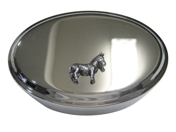 Silver Toned Shiny Textured Donkey Oval Trinket Jewelry Box