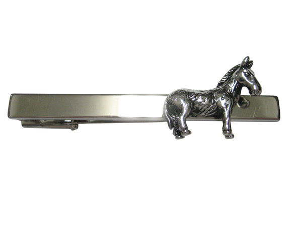 Silver Toned Shiny Textured Donkey Tie Clip