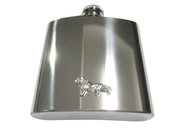 Silver Toned Shiny Textured Lion 6oz Flask