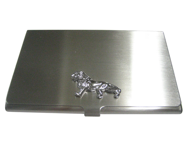 Silver Toned Shiny Textured Lion Business Card Holder