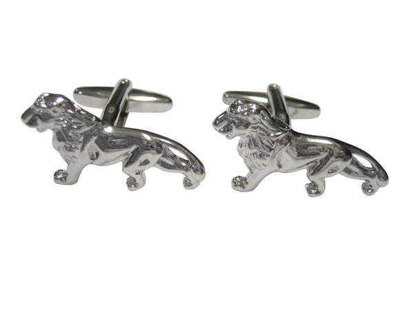 Silver Toned Shiny Textured Lion Cufflinks